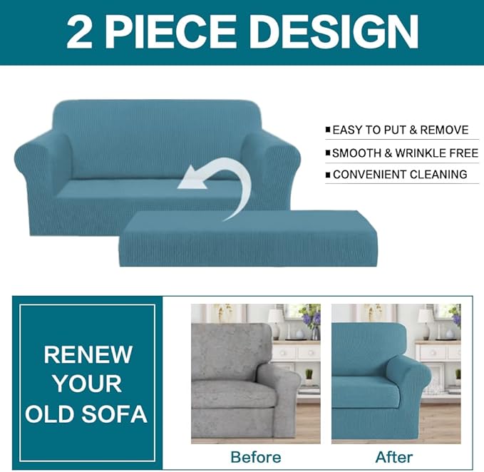 Turquoize Stretch Sofa Slipcover 2 Pieces Sofa Cover Couch Cover