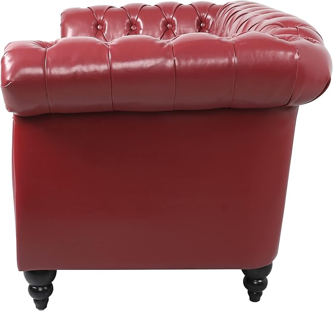 LEVNARY Leather Sofa, Chesterfield Tufted Upholstered 2 Seater Couch, Modern