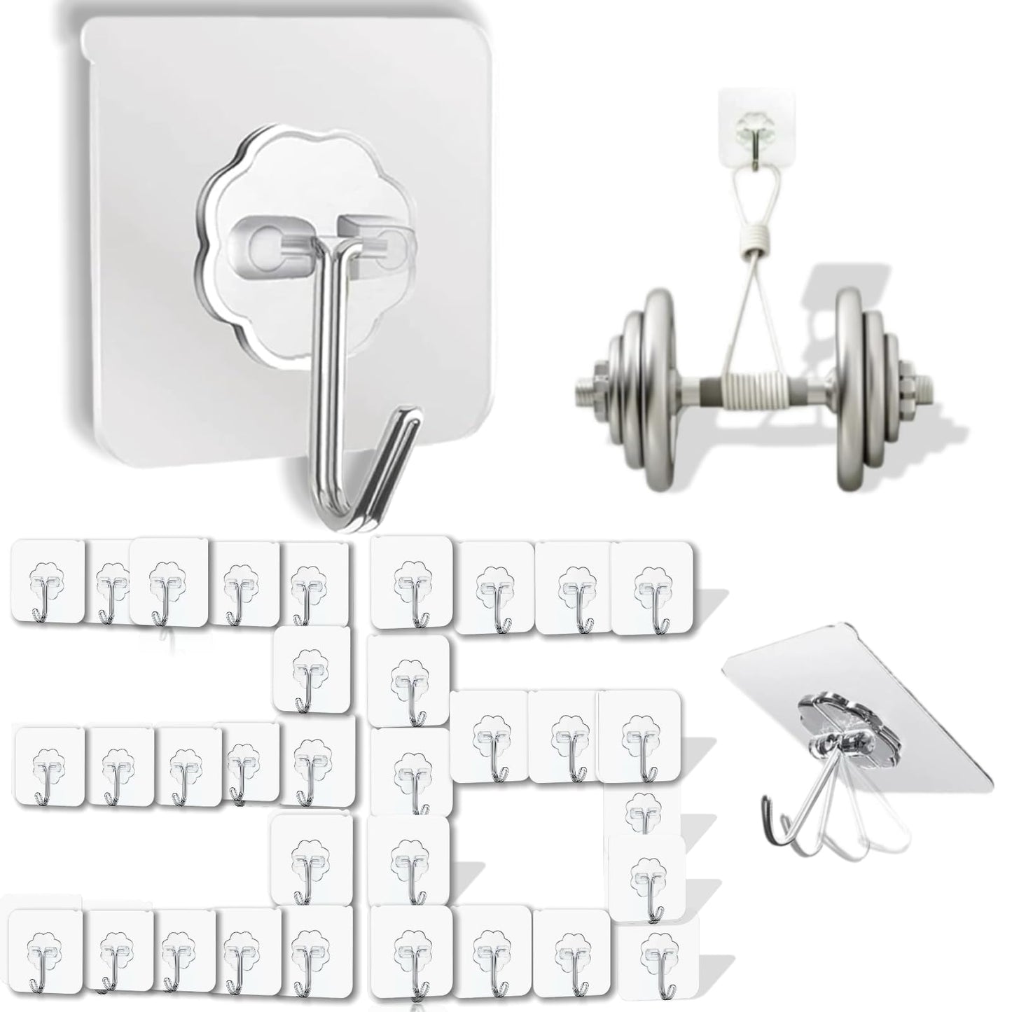 DDMY 36 Pack Heavy Duty Hooks Self Adhesive Large Hooks for Hanging,Wall Transparent Reusable Waterproof Hook for Kitchen Curtain Towel Hook for Bathrooms Coat Hook for Walls No Damage