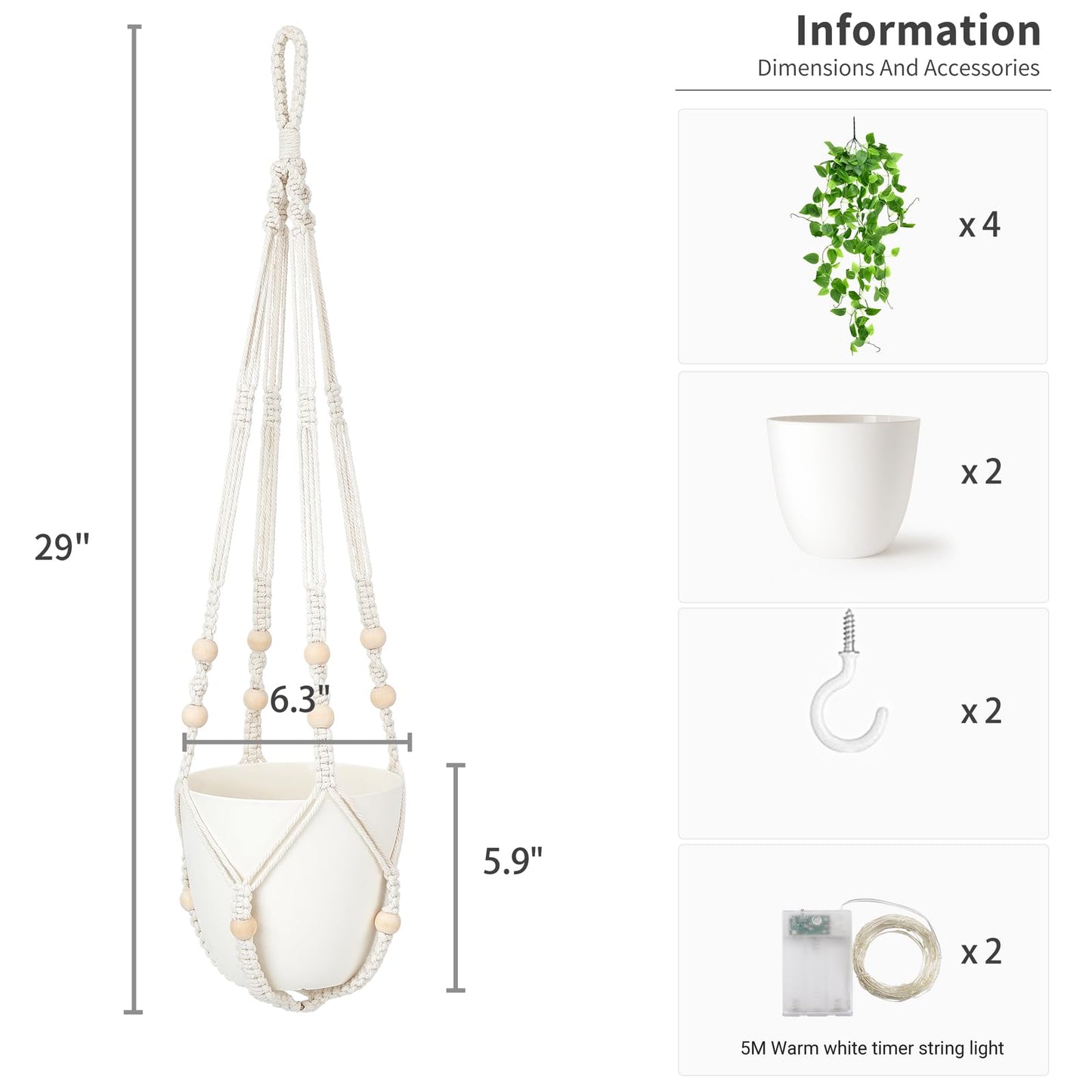 Mkono 2 Packs Fake Hanging Plant with Lights, Artificial Plants for Home Decor Indoor Macrame Plant Hanger with Fake Vines Greenery for Bedroom Bathroom Kitchen Office Decor