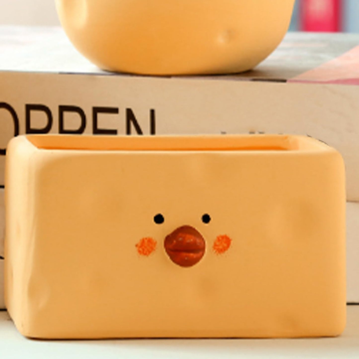 TOPINCN Yellow Chicken Planter Ceramic Cute Flower Pot Cartoon Chick Planter Pot for Indoor Outdoor Home Garden Decoration (Rectangle)