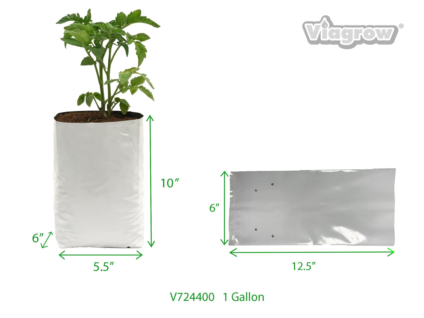 Viagrow V724400-50 1 gallon, 50 pack Grow Bags, White