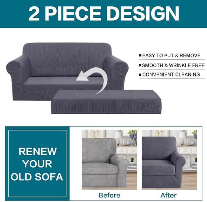 Turquoize Stretch Sofa Slipcover 2 Pieces Sofa Cover Couch Cover