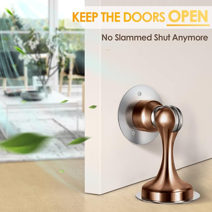 Door Stoppers Magnetic Door Catch, Stainless Steel Magnetic Door Stop 2 Pack, Double-Sided Adhesive Tape, No Drilling, Screws for Stronger Mount, Holder Your Door Open for Wide Doors