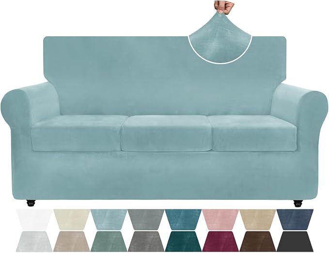 ZNSAYOTX Luxury Velvet Couch Cover 4 Piece Stretch Sofa Covers