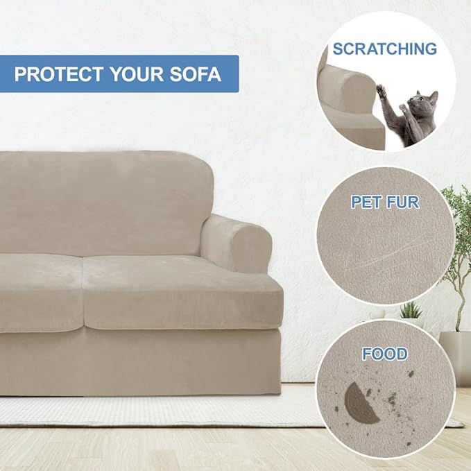 CUCRAF T Cushion Sofa Cover 2 Piece Armchair Slipcovers, Soft Thick Velvet