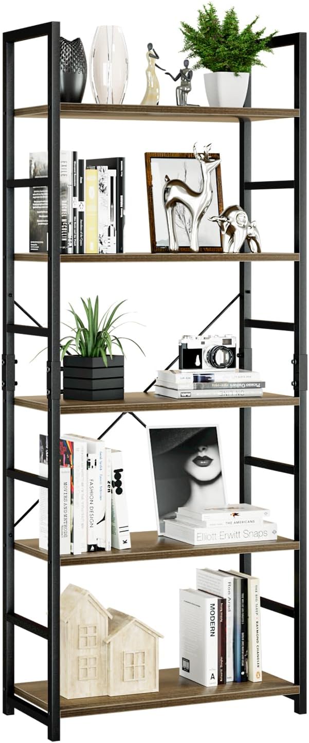 NUMENN 5 Tier Bookshelf, Tall Bookcase Shelf Storage Organizer, Modern Book