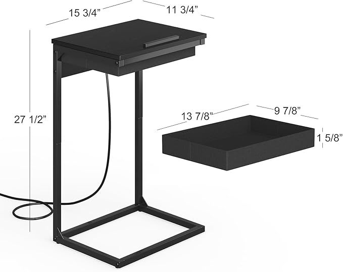 sthmec C Shaped End Table with Charging Station, 45° Tiltable Adjustable Flip
