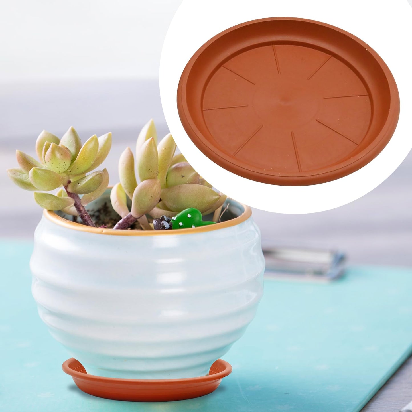 MDEOOSKY 12Pack Plastic Plant Saucer, 6" 8" 10" Round Plant Trays, Flower Plant Pot Saucer, Terracotta Drip Trays for Indoor Outdoor Flower Pots and Planters with 20pcs Green Plant Labels