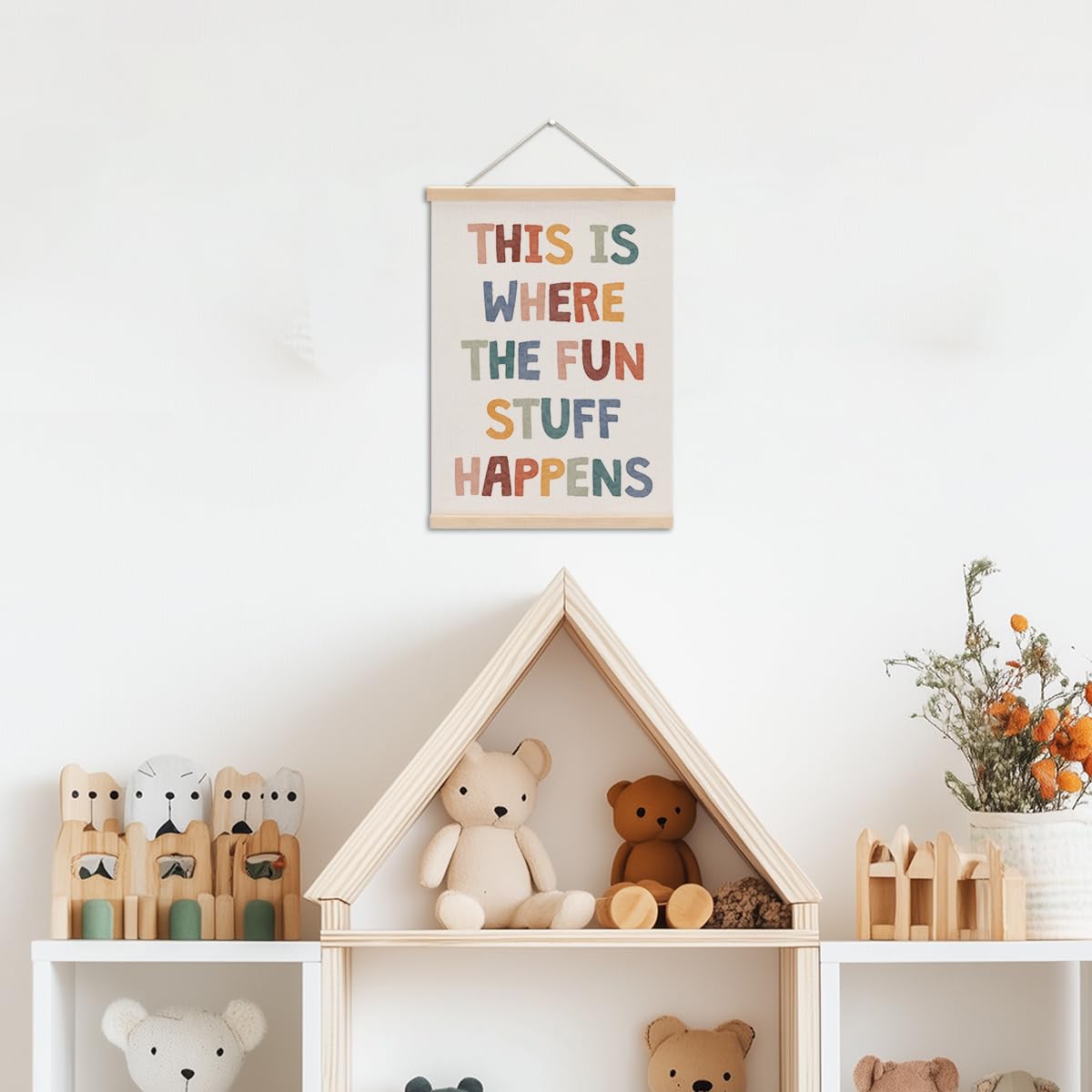 XFN Boho Wall Hanger, Nursery Decor, Playroom Essentials, Educational Posters, Wall Art, Hanging Banner, Farmhouse, Living Room, Toddler Room, Girls Boys Room Decor