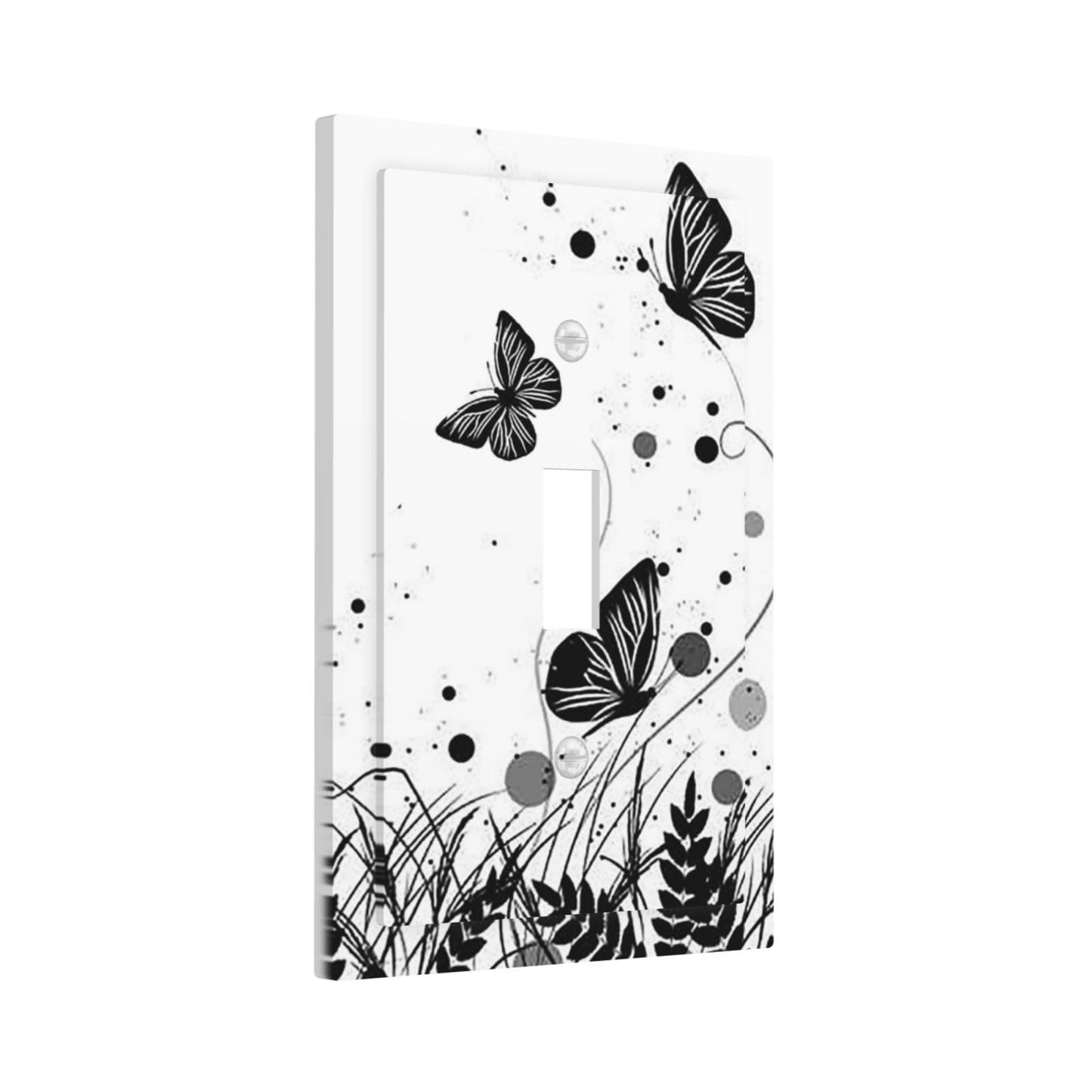 Butterfly Single Toggle Light Switch Cover Plate Decorative Wall Plates 1 Gang Black White Faceplate for Farm House Bedroom Kitchen Living Room Plastic Art Decora