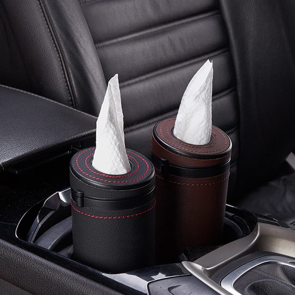 Car Tissue Tube, Cylinder Tissue Box Diameter 2.75'' PU Leather Round Tissues Container for Car Cup Holder, Up to 30 Count Tissue