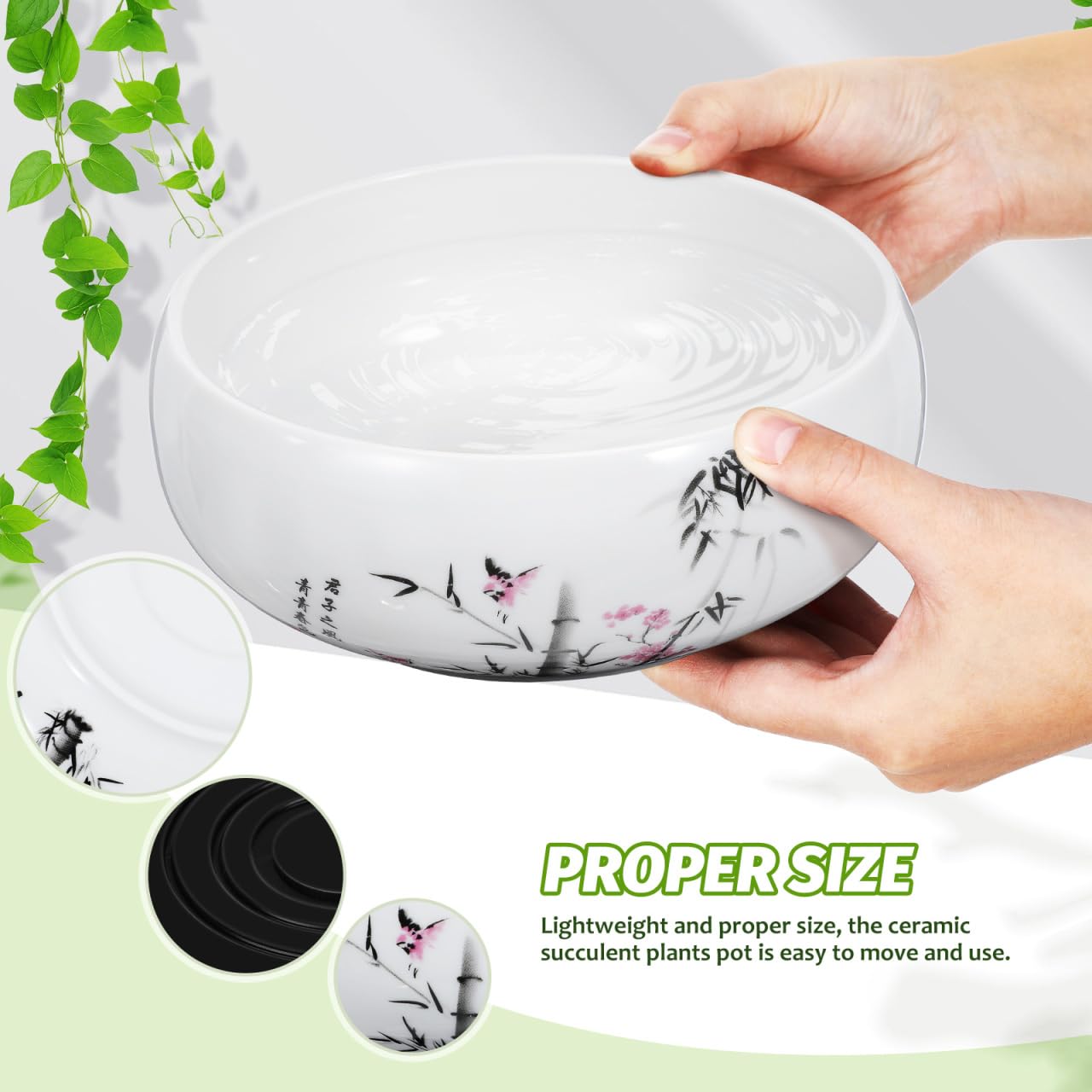 YARNOW Ceramic Lotus Bowl Planter with Stand - 6.9 Inch Water Lily Bowl for Home Office Garden Decor, No-Drainage Hole
