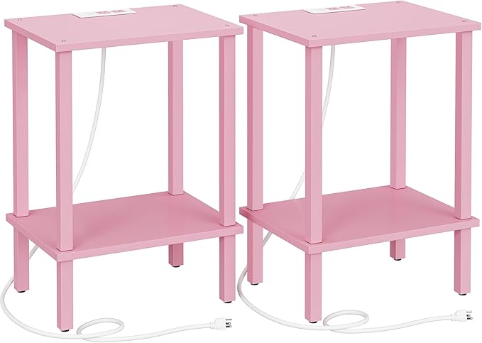 TUTOTAK End Table with Charging Station, Small Side Table with Outlets