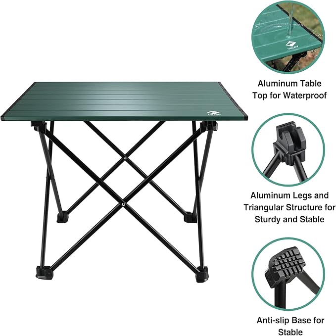 VILLEY Portable Camping Side Table, Ultralight Aluminum Folding Beach Table