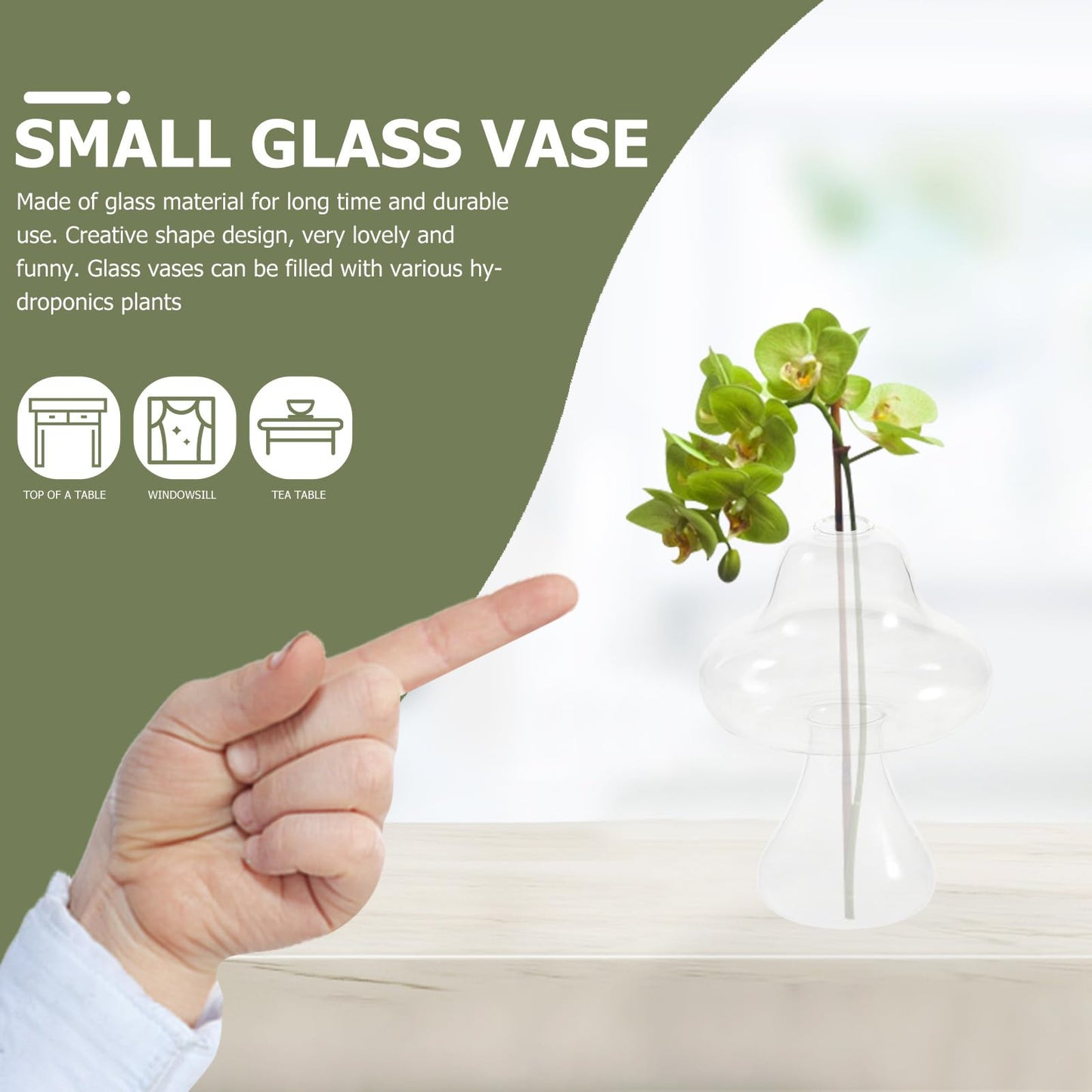 SAFIGLE Mushroom Shaped Glass Vase Hydroponics Flowerpot Plant Container Creative Glass Terrarium for Indoor Home Office Décor