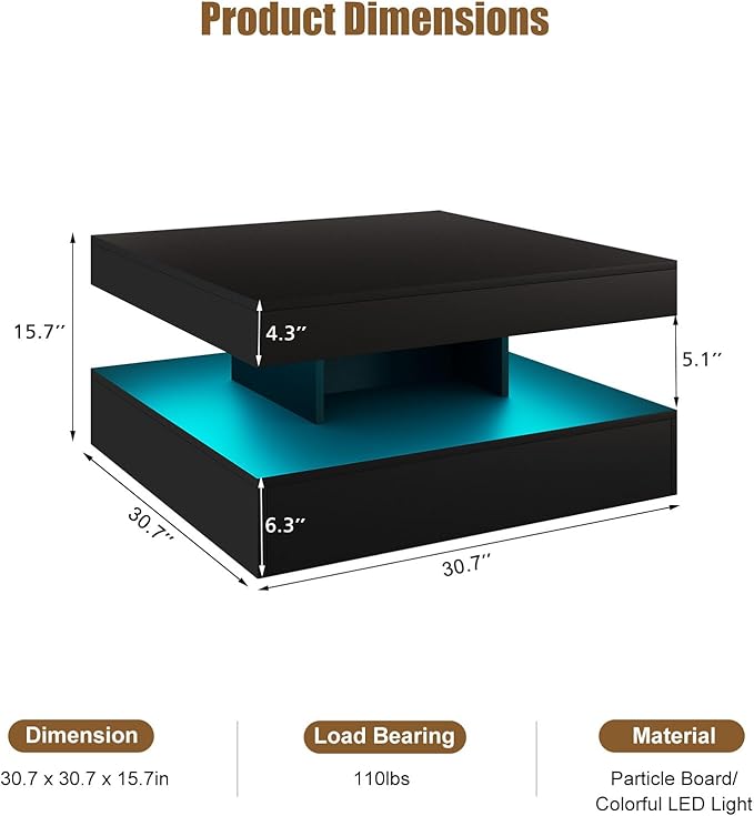 HedoAjim Black LED Coffee Table