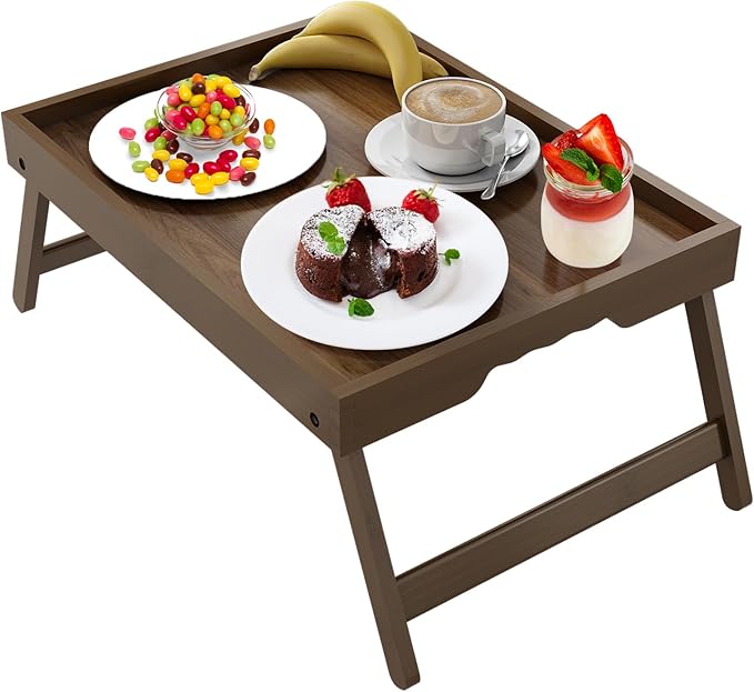 Artmeer Bed Tray Table with Folding Legs, Bamboo Breakfast in Bed