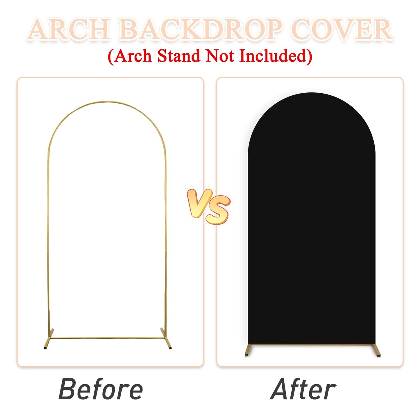 PATYDEST Black Wedding Arch Cover Set of 2 Arch Cover Backdrop Fabric 7.2ft 6ft Spandex Fit Backdrop Cover for Arch Stand Arches Frame Wall Cover for Birthday Baby Halloween Party Arch Stand Cover