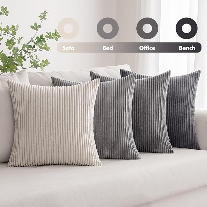 MIULEE Pack of 4 Neutral Grey Gradient Decorative Throw Pillow Covers 18x18