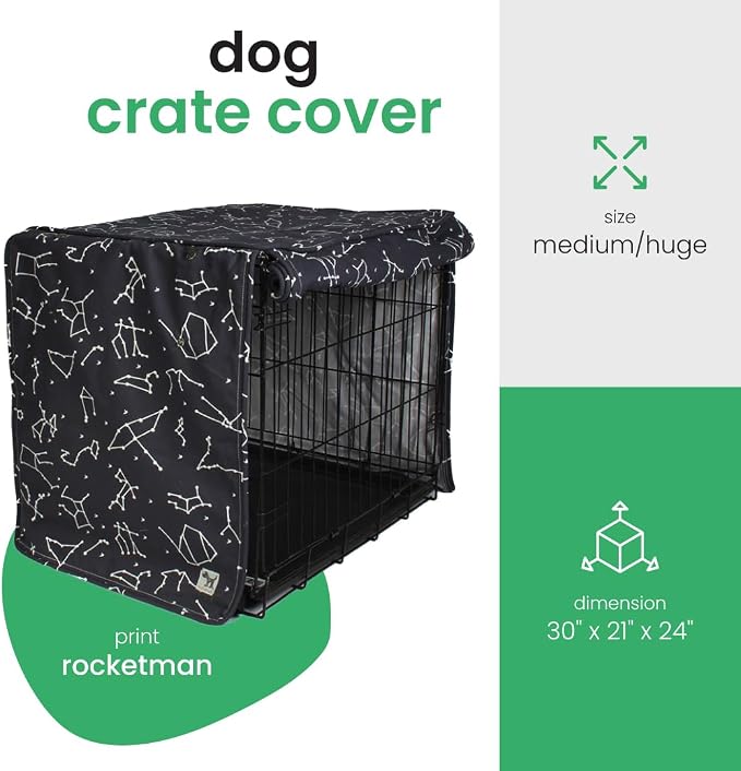 Molly Mutt Rocketman Dog Crate Cover, 100% Cotton Canvas Cover with 2 Roll-Up Panels, Ideal for Dog or Cat Crate, Durable, Washable, and Free of Harmful Chemicals, 30" x 21" x 24"