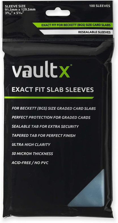 Vault X Exact Fit Slab Sleeves (100 Pack) for Graded Trading Cards, Becketts BGS and Other Similar Sized Cases