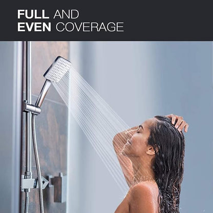 Newentor® Handheld High Pressure 6 Spray Modes/Settings Detachable Chrome Finish Square Shower Head with Stainless Steel Hose and Multi-Angle Adjustable Shower Stand