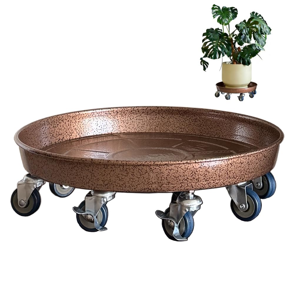 SKAFORZ Rolling Planter Caddy(470lbs Capacity), Heavy Duty Metal Plant Stand with Brake Wheels Plant Dolly Mover Plant Pot Tray Saucer for Indoor Outdoor 18inches Copper