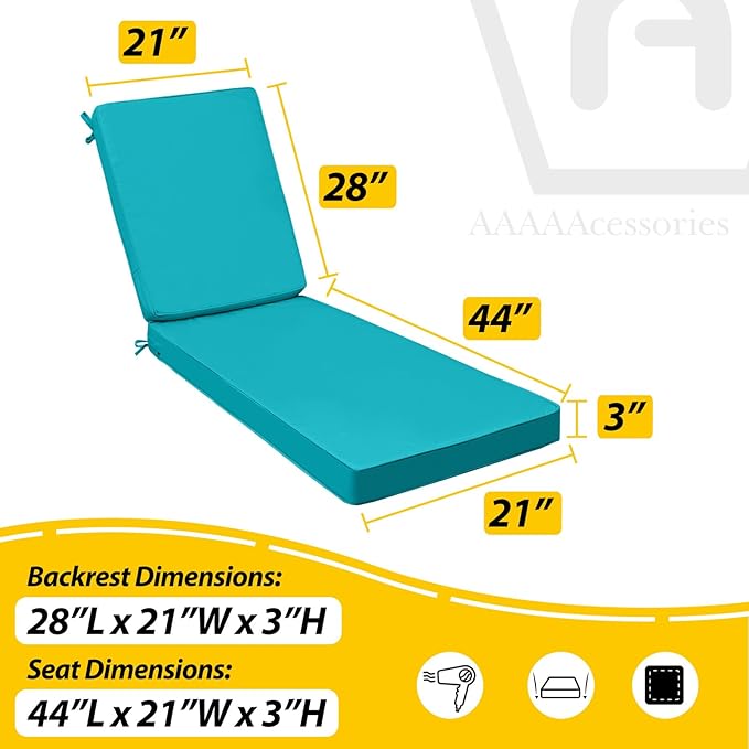 AAAAAcessories Outdoor Chaise Lounge Cushions, Fade-Resistant, Waterproof Patio