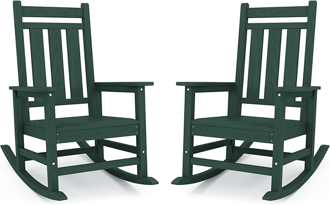 KINGYES Oversized Outdoor Rocking Chair Set of 2, All-Weather Patio Rocking