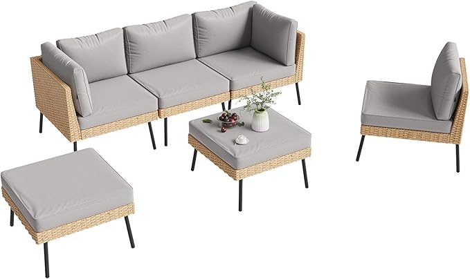 Aoxun 6-Piece Patio Furniture Set, Wicker Outdoor Furniture