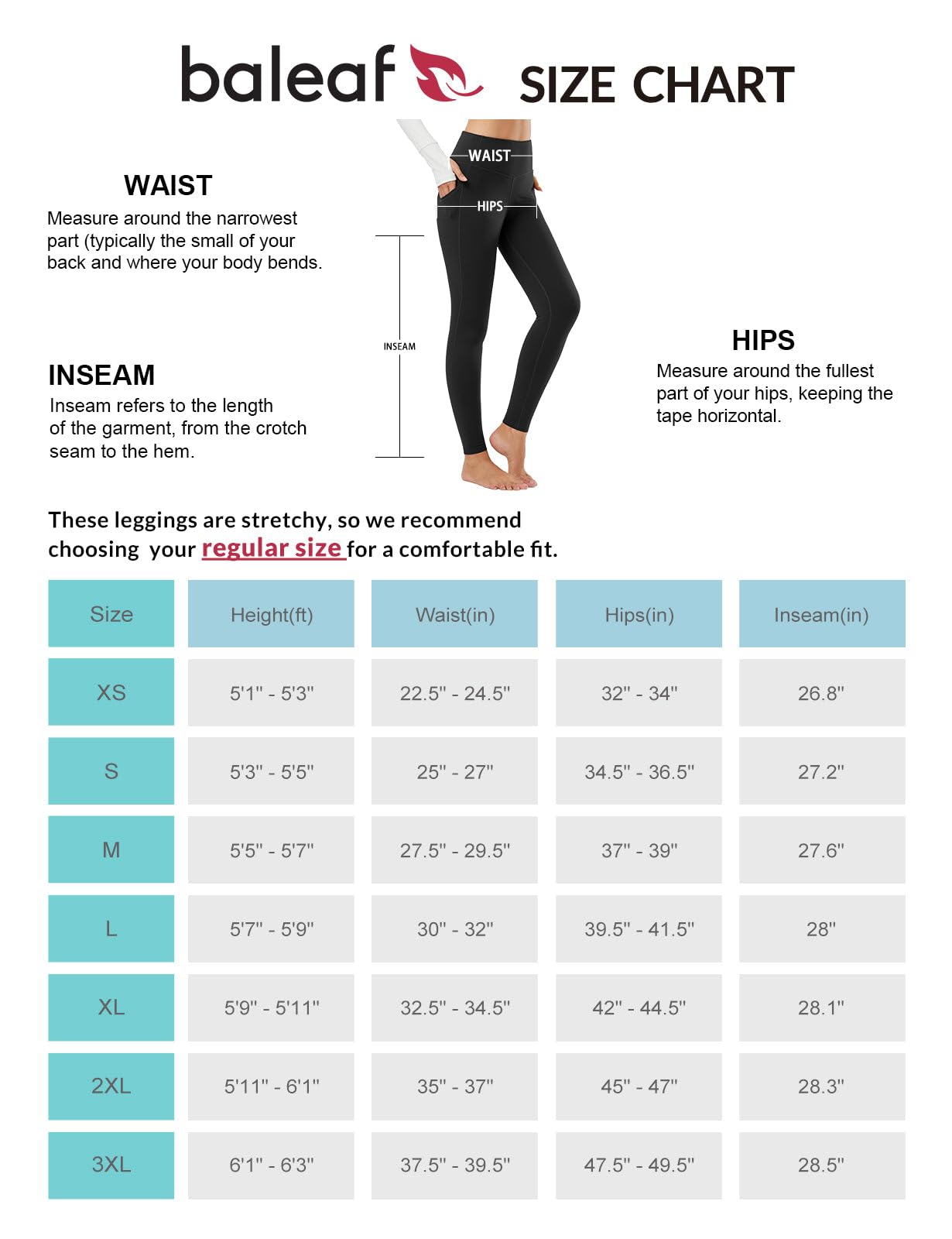 Baleaf Women's Fleece Lined Leggings Yoga Pants Inner Pocket