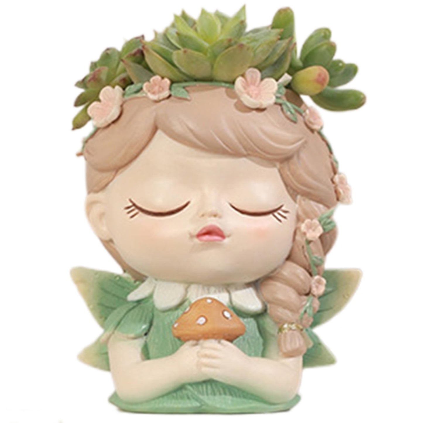 Face Planter Fairy Girl Face Pots for Plants Resin Waterproof Pot with Drainage Hole Small Cute Girl Face Succulent Pots for Indoor Outdoor Plants Tiny Cactus Holding
