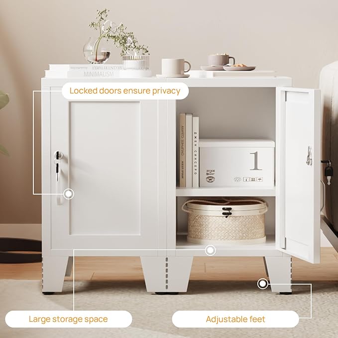 ALBAD Metal Nightstand with Lockable Cabinet, Compact Mini Locker Bedside Table