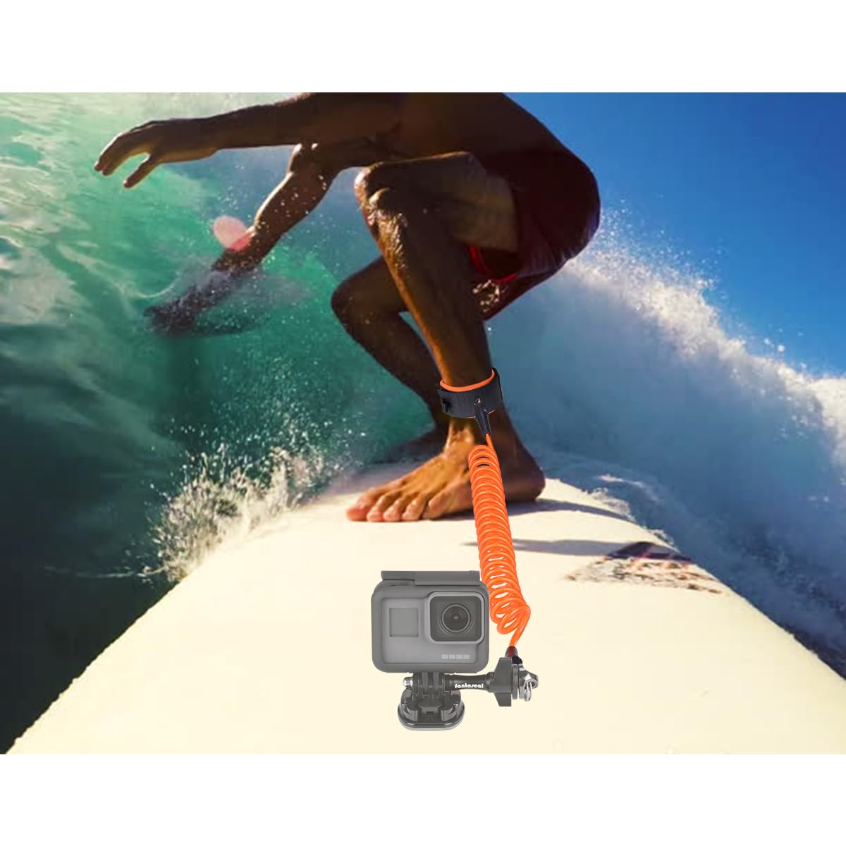 Action Camera Non-Slip Handler Floating Hand Grip Holder Mount + Steel-cored Safety Wrist Strap for GoPro Sony Insta360 Olympus Akaso Underwater Camcorder Diving Surfing Snorkeling Rafting Kayak Scuba