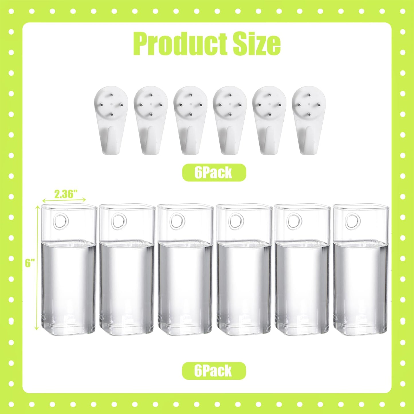 Fasmov 6 Pack Wall Hanging Glass Planters, Terrarium Holders for Air Plants, Succulents, Flowers - Square, Clear Vase Containers for Plant Display and Decoration