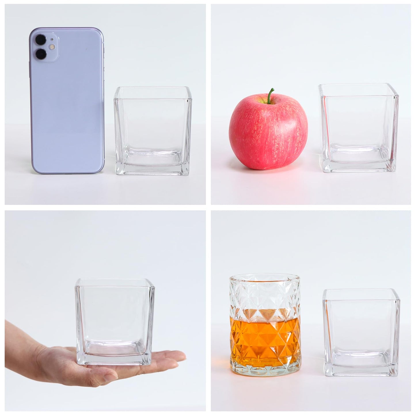 Comrzor Set of 6 Square Glass Vases 3" x3" x 3", Clear Flower Vases for Centerpieces, Candle Holder for Wedding Party Events, Home Décor