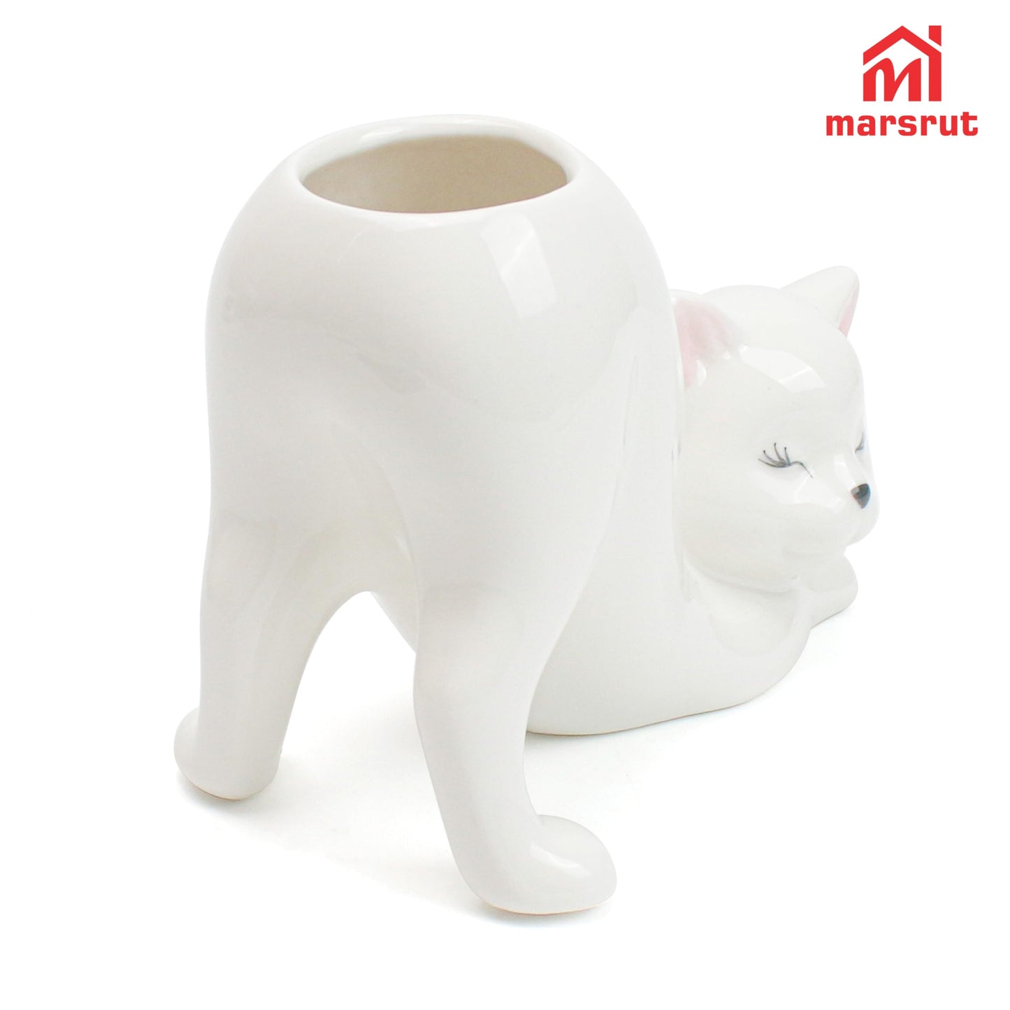 Cute Cat Planter Pot Indoor Flower Vase, Kitty Sloth Plant Holder Butt Shaped, Unique Tailless Succulent Ceramic Animal Display, Ceramic Bonsai Gift, Lovely Office Desk Living Room Home Outdoor Decor