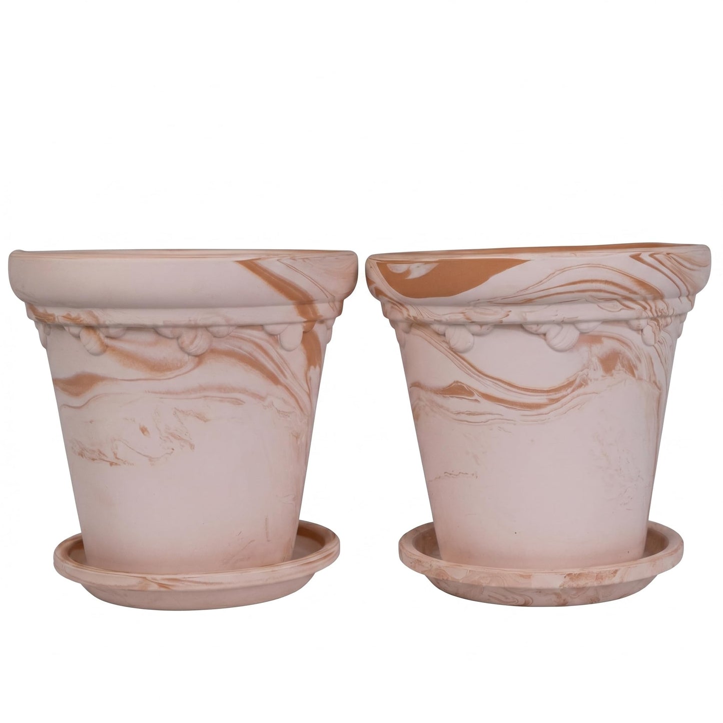 6.3" Terracotta Pot with 2 Matching Trays - Decorative Ceramic Planter with Embossed Detail, Drainage Hole for Indoor/Outdoor Succulents, Herbs & Cactus (Random Marble Tone)