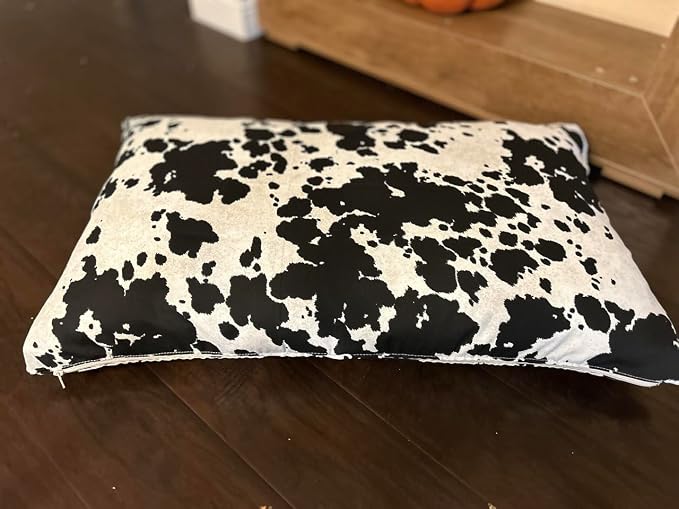 Natural Cotton Canvas Dog Bed – Raw Cotton Filled Pet Cushion Insert, Breathable Eco-Friendly Dog Mattress, Durable Washable Cover with Zipper (Cow Print Black White, X Large 53"x36"x5")