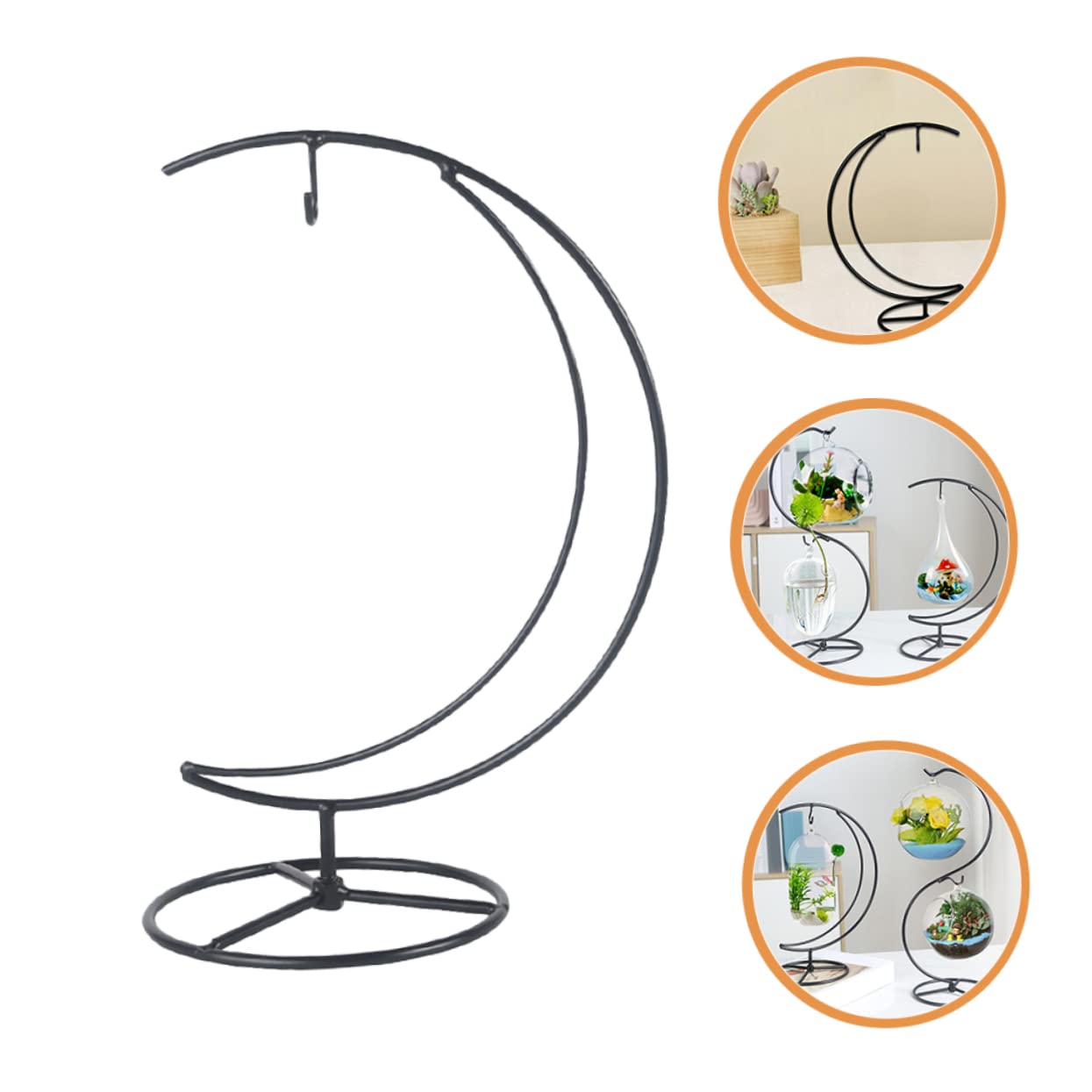 VALICLUD Creative Moon Pendant Ornament Display Stand Sturdy Iron Plant Holder for Glass Ornaments and Terrariums Compact Decorative Rack for Home Office Balcony and Party Use