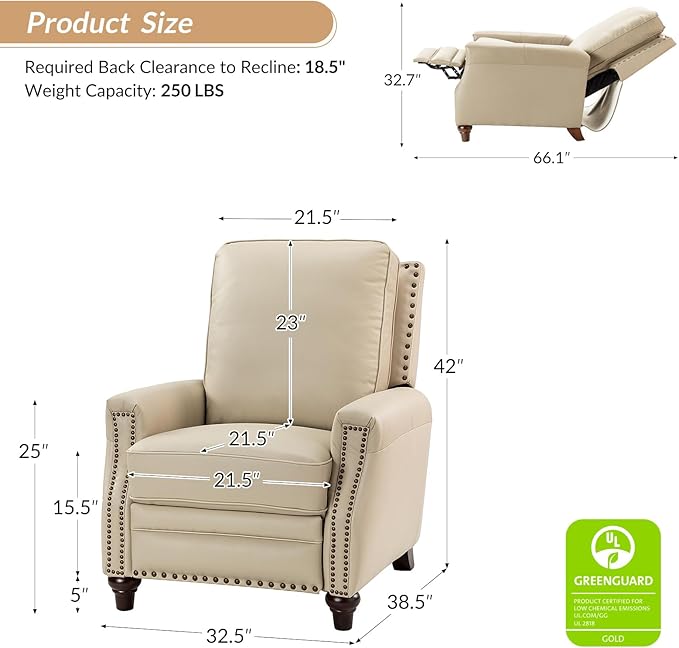 HULALA HOME Genuine Leather Manual Recliner Chair