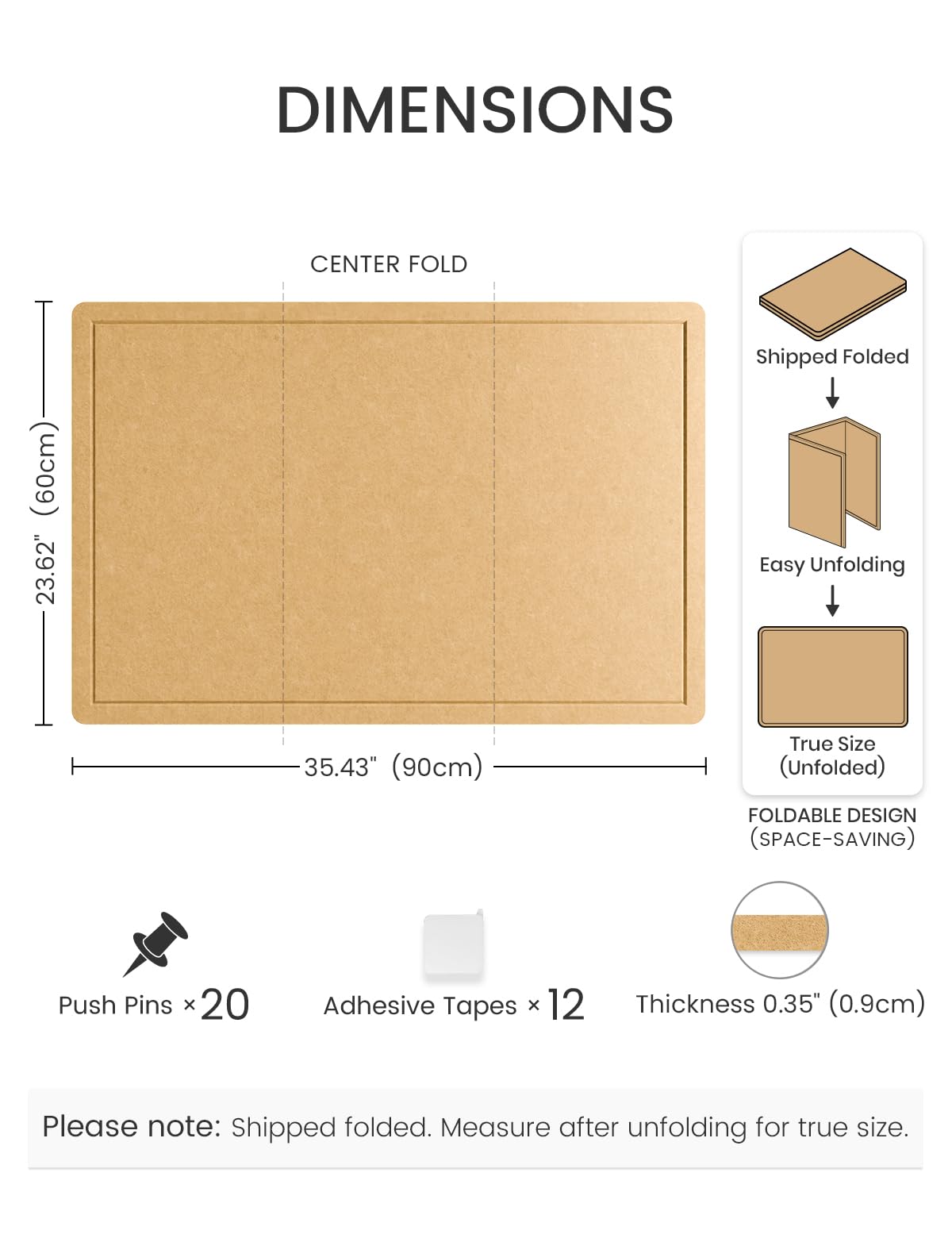Fluxynara Bulletin Board,35.4" x 23.6" Cork Board Alternative with 12 Safe Removable Adhesive Tabs, Foldable Felt Pin Board for Home Office, Classroom, Bedroom,Entryway for Walls—Mustard Yellow