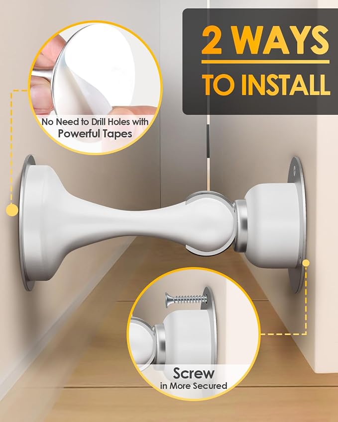 Door Stop Magnetic Door Stoppers, Door Stoppers for Bottom of Door Magnetic Door Catch with 3D Double-Sided Adhesive Tape, No Drilling, Screws for Stronger Mount, Hold Your Door Open