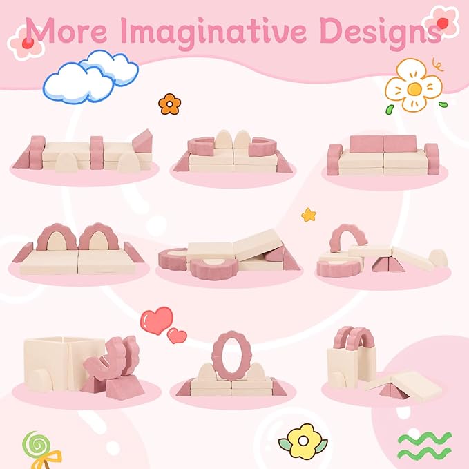 10-Piece Mini Kids Play Couch, Modular Flower Foam Sofa