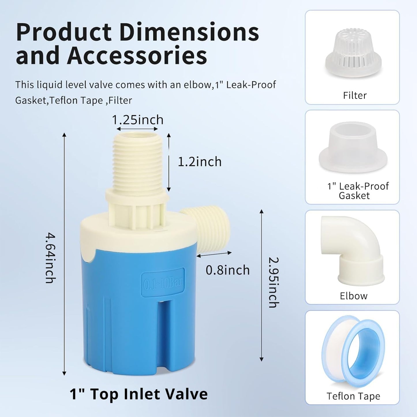 1" Top Inlet Automatic Water Level Float Valve, Auto Water Level Control Valve for Large Water Tank, Livestock Trough, Pool & Solar Auto Pot