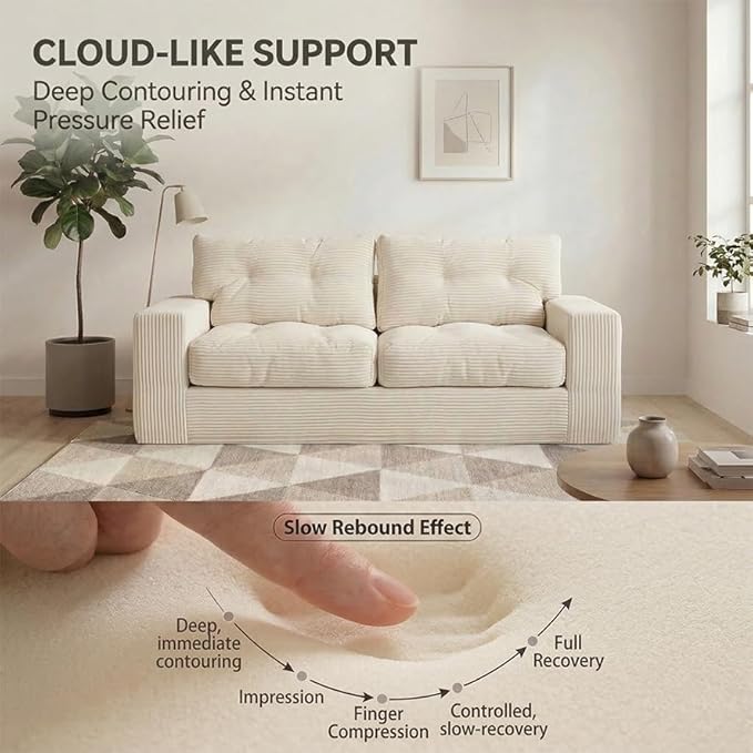 69" Corduroy Loveseat Sofa in a Box, High-Density Foam Couch, No Assembly