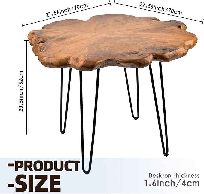 27.5 Inch Live Edge Side Table, Wood Freeform Small End Table