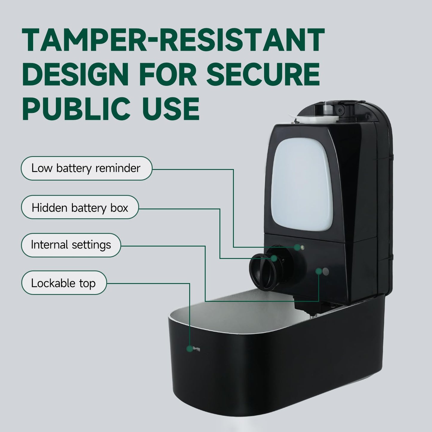 anydry Commercial Automatic Soap Dispenser Large 34oz/1000ml Capacity Wall-Mounted Touchless Liquid Dispenser for High-Traffic Restrooms, Offices, Hospitals Model AD1220S Black