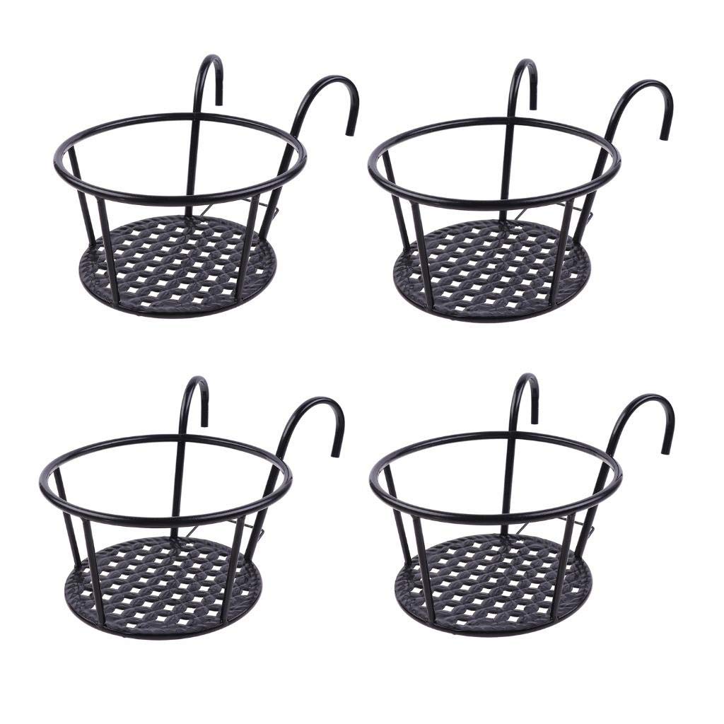 Hanging Railing Planters Baskets Art Hanging Flower Stands Balcony Flower Pot Holders Plant Iron Racks Fence Metal Potted Stand Mounted Balcony Round Plant Basket Shelf Container Box,Garden Steel Pots